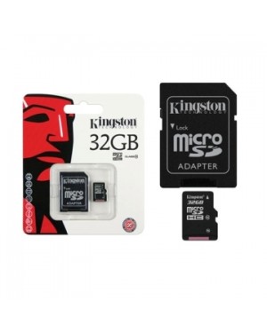 SDC10/32GB_A - Kingston - Cartão de Memória Classe 10 Micro SDHC 32GB com Adaptador SD