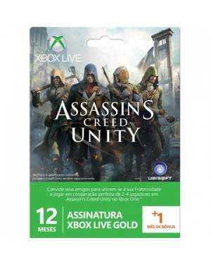 P2T-00037 - Microsoft - Xbox Live Cartão Gold 12 meses + 1 mês Assassins Creed Unity