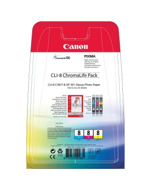 0621B030 - Canon - Cartucho de tinta CLI-8 ciano magenta amarelo iP3300 iP3500 iP4200 iP4200x iP4300 iP4500 iP4500x iP5200 iP