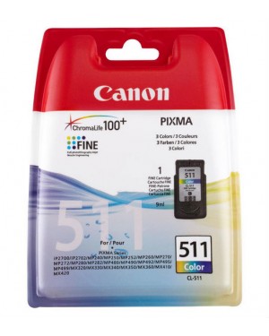 2972B001 - Canon - Cartucho de tinta CL-511 ciano magenta amarelo iP2700 2702 MP240 MP250 MP252 MP260 MP270 MP272 MP280 MP282