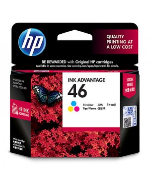 CZ638AE - HP - Cartucho de tinta 46 ciano magenta amarelo Deskjet Ink Advantage 2020hc 2520hc